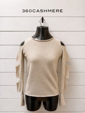 360 CASHMERE Beige Cut-Out Sleeve Sweater XS